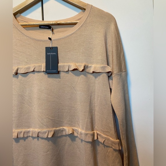 Rayon material Solutions Women's Rayon Ruffle Trim Beige Pullover Tunic Sweater - Picture 4 of 6